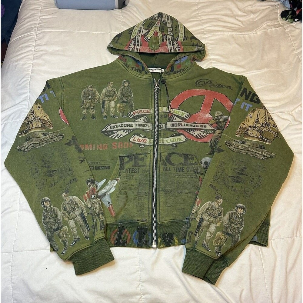 VALE Authentic Forever Peace Zip Up Hoodie MENS XL Sports Division Olive Army